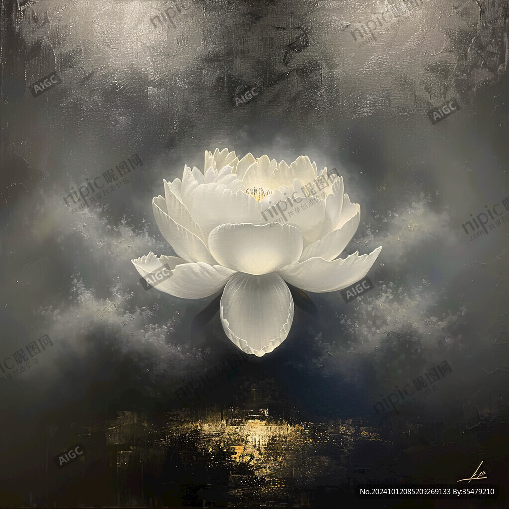 手绘金属质感荷花