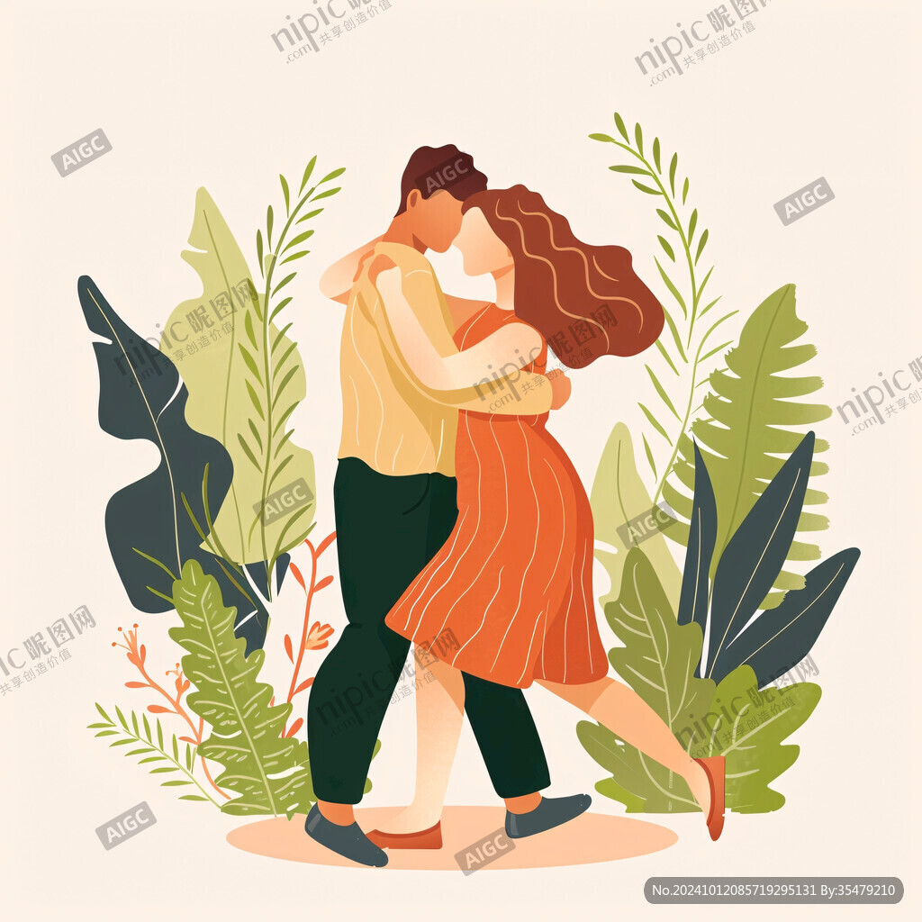 情侣拥抱浪漫插画