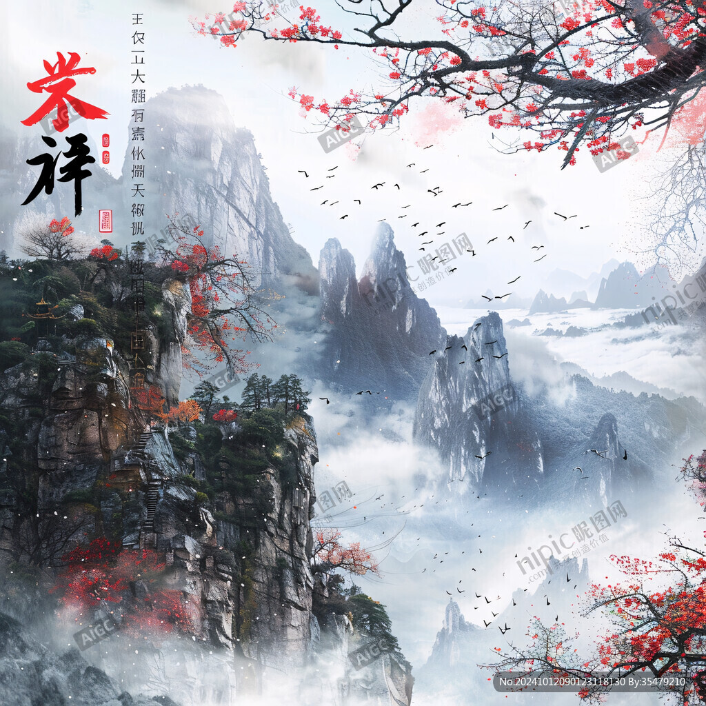 迎客松松树禅意山水