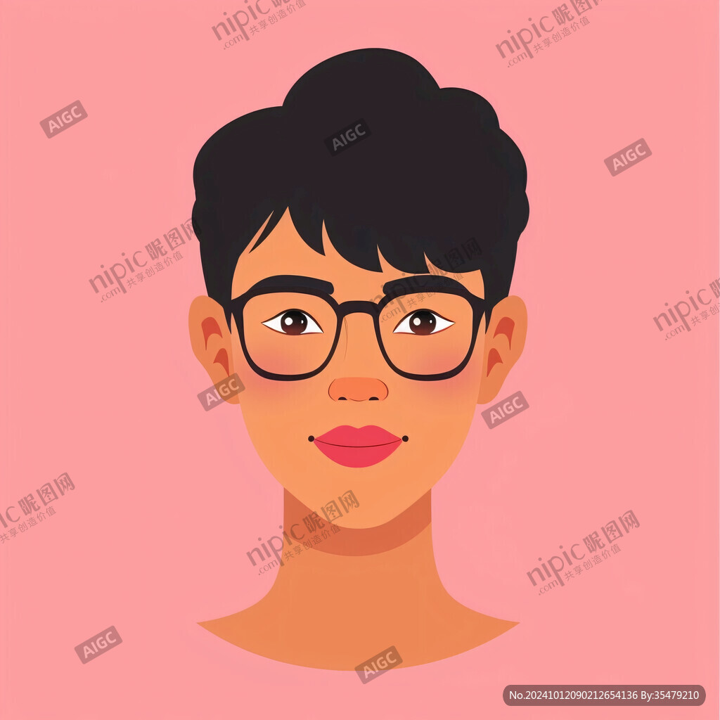 插画人物戴眼镜女孩