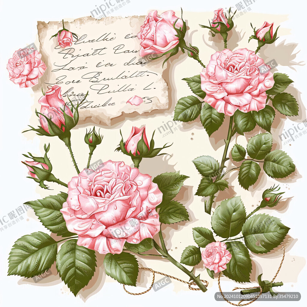 写实手绘玫瑰花素材