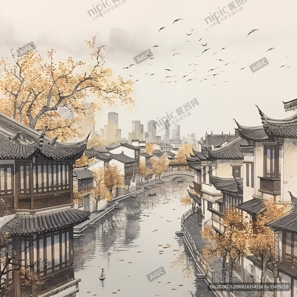 古风秋天景色插画