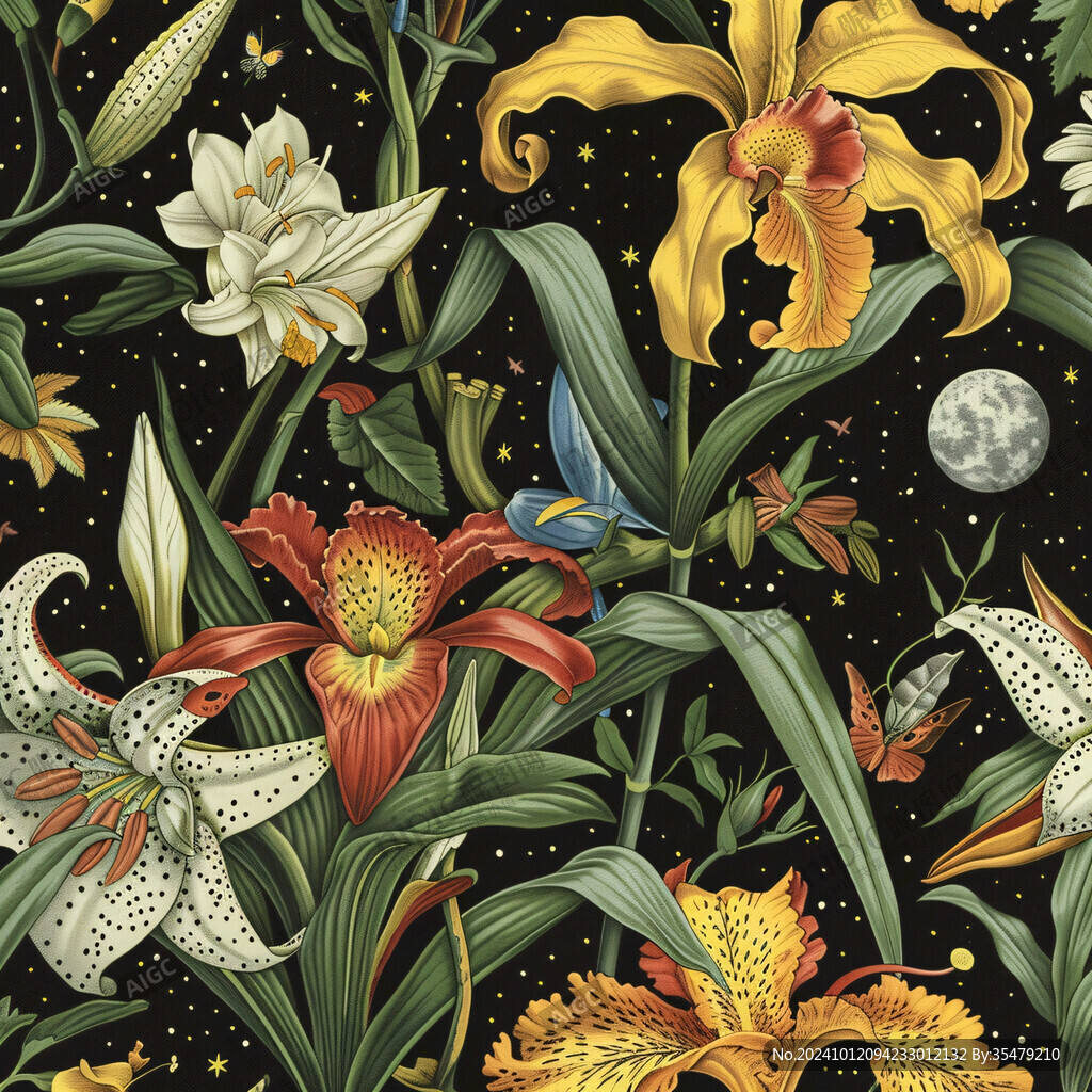 百合花春天蝴蝶飞鸟