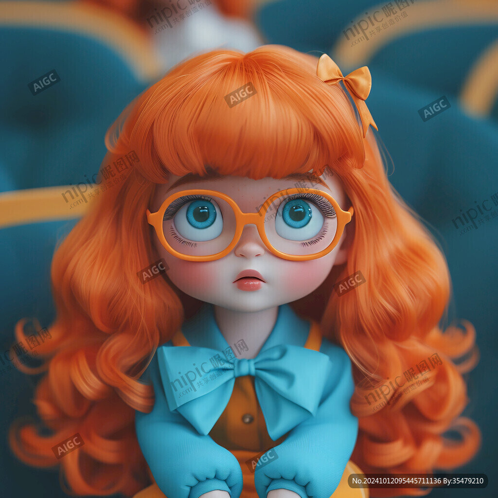 插画人物戴眼镜女孩