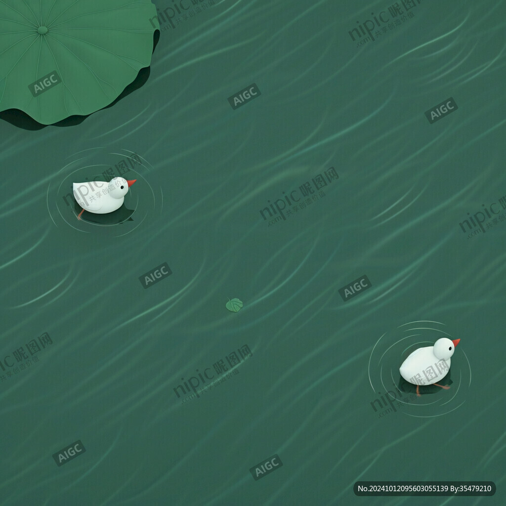 绿色湖面白色鸟