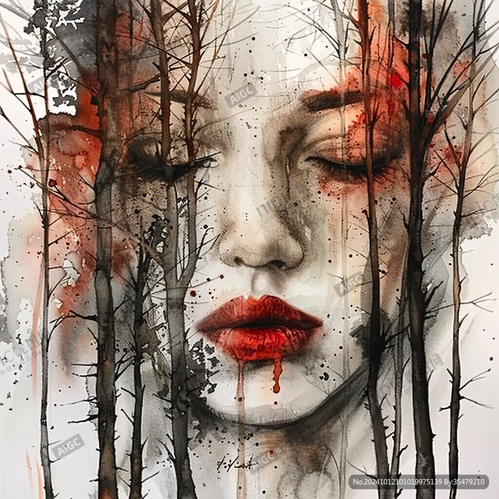 唯美抽象画水彩画女人