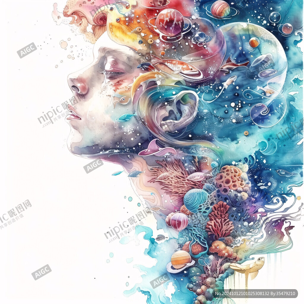 唯美抽象画水彩画女人