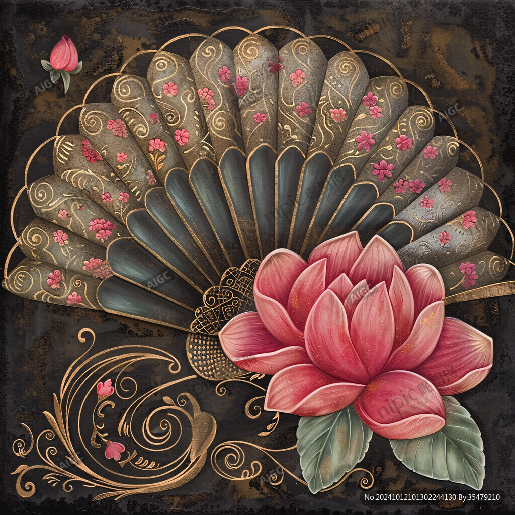 手绘金属质感荷花