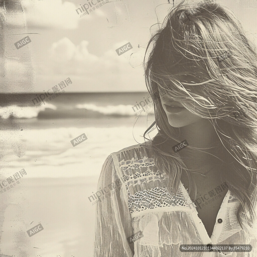美女背景海边春风