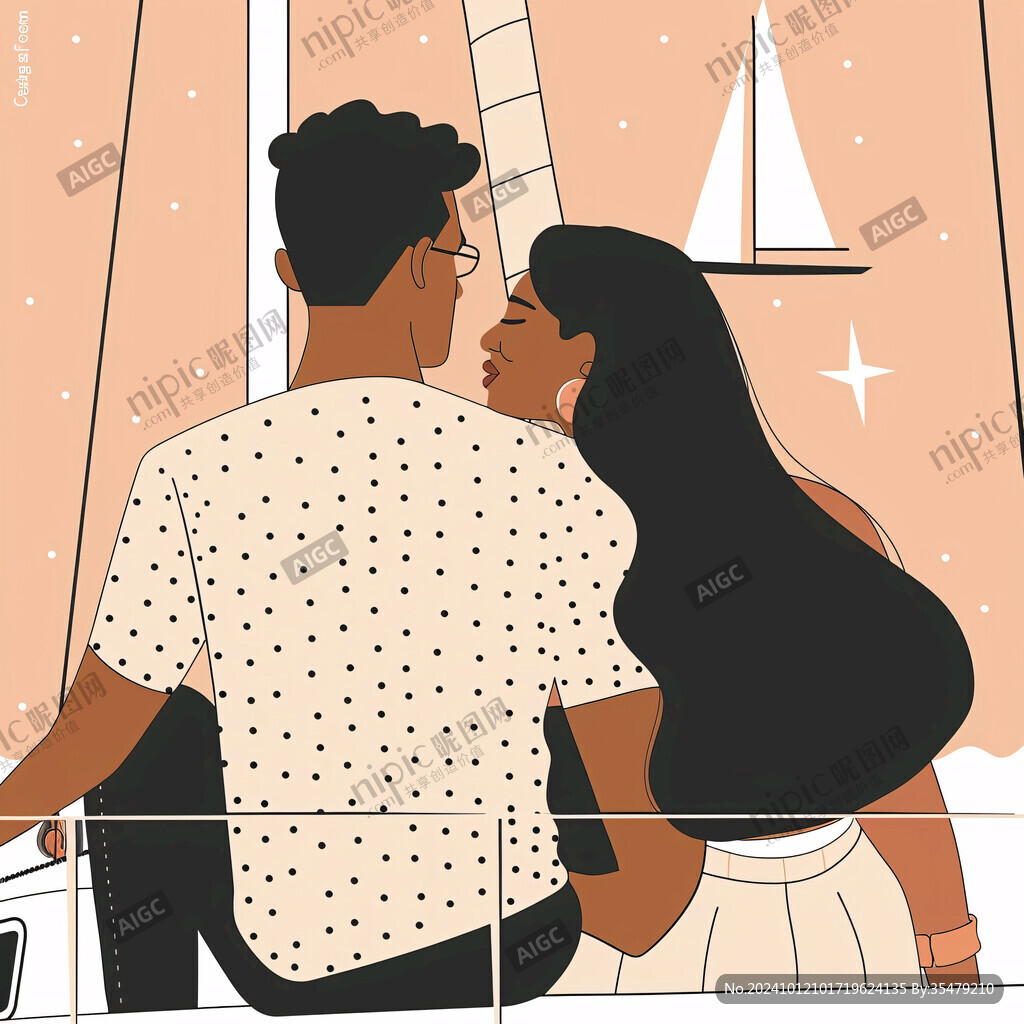 情侣拥抱浪漫插画