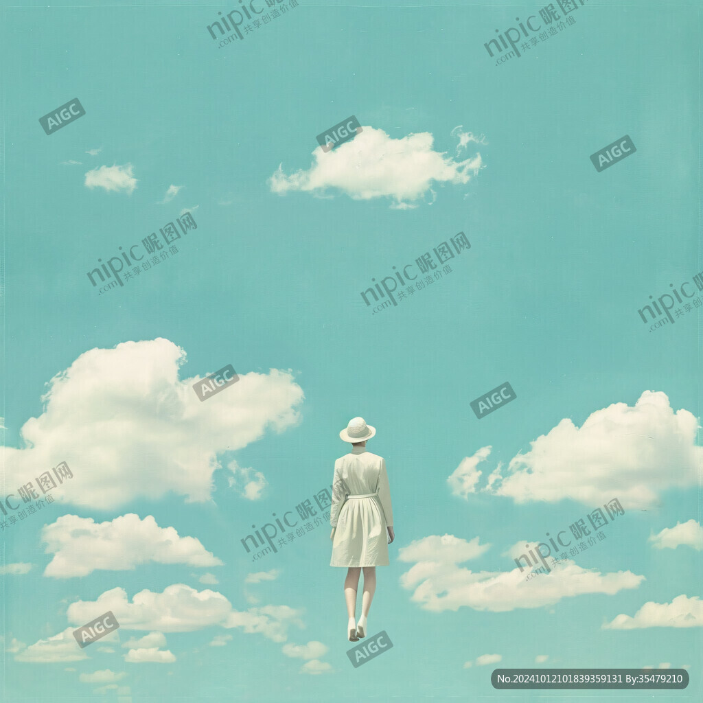 蓝天白云女孩插画