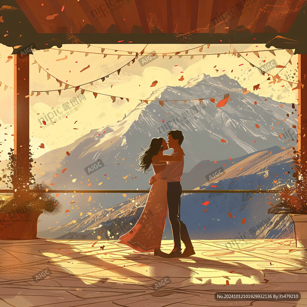 情侣拥抱浪漫插画