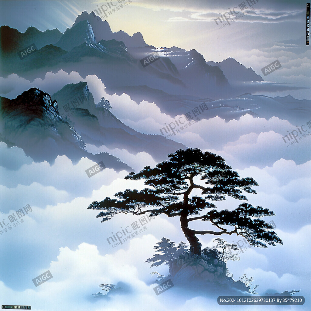 迎客松松树禅意山水