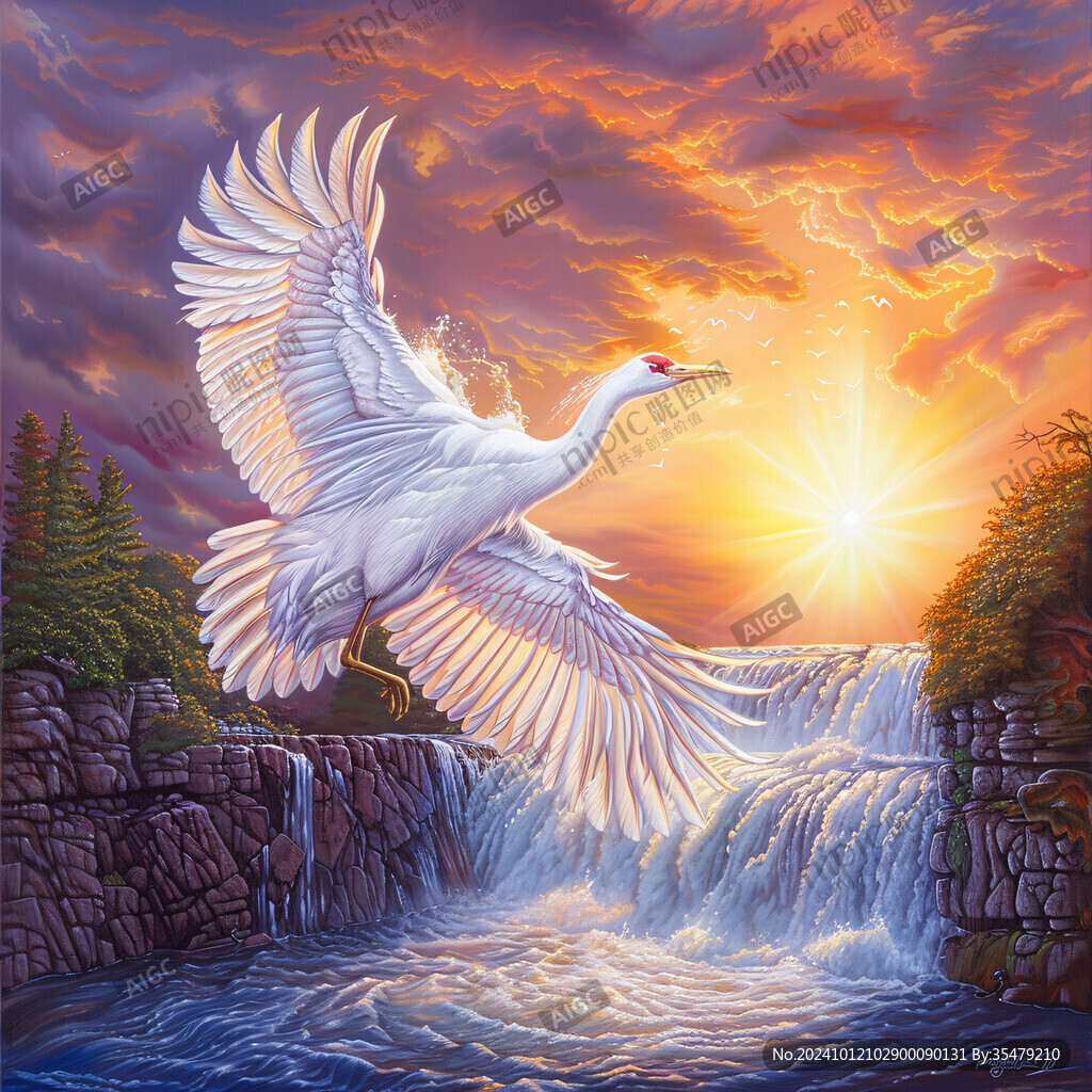 旭日东升仙鹤装饰画