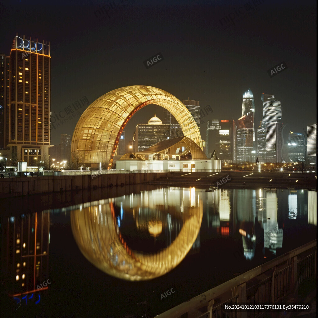 日月贝歌剧院明月夜景