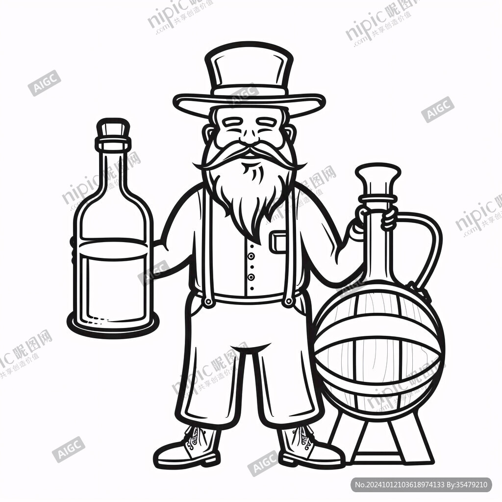 卡通中年男酿酒师