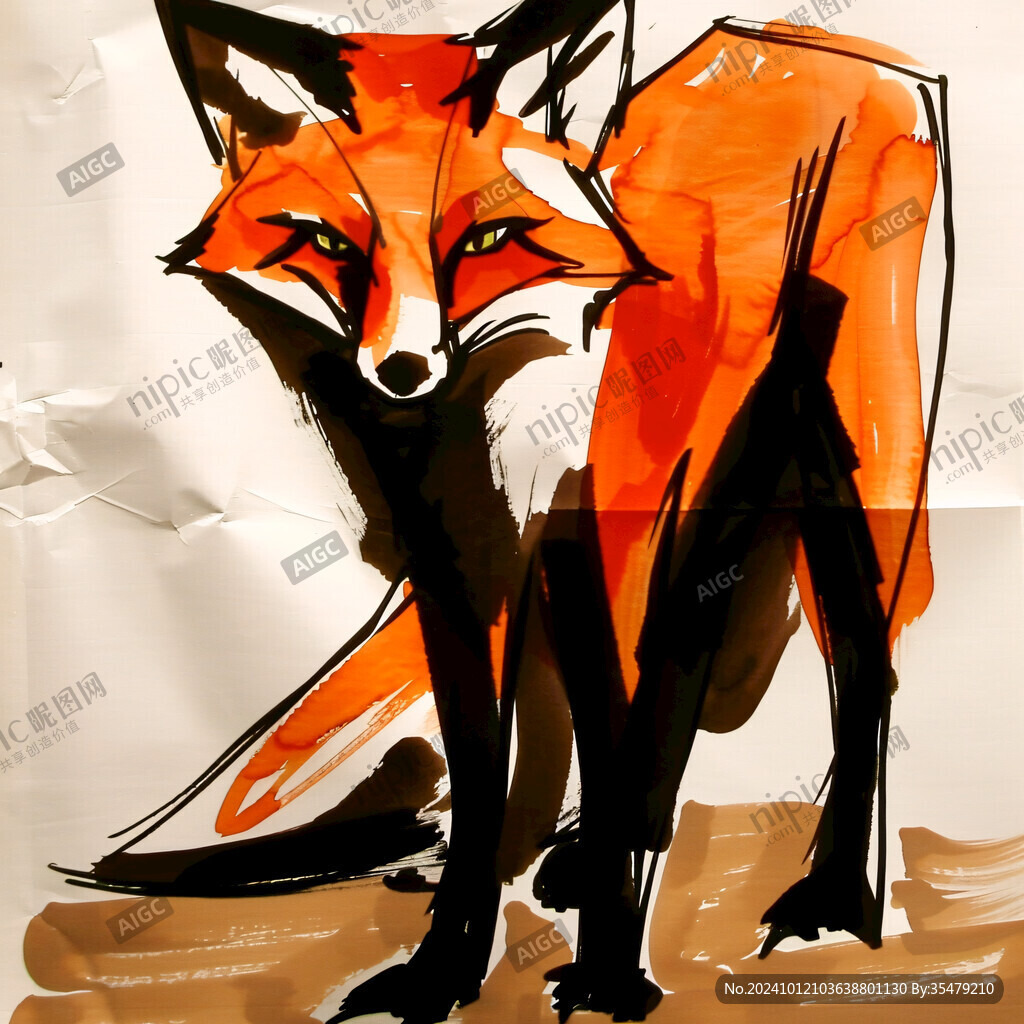 手绘彩色狐狸装饰画