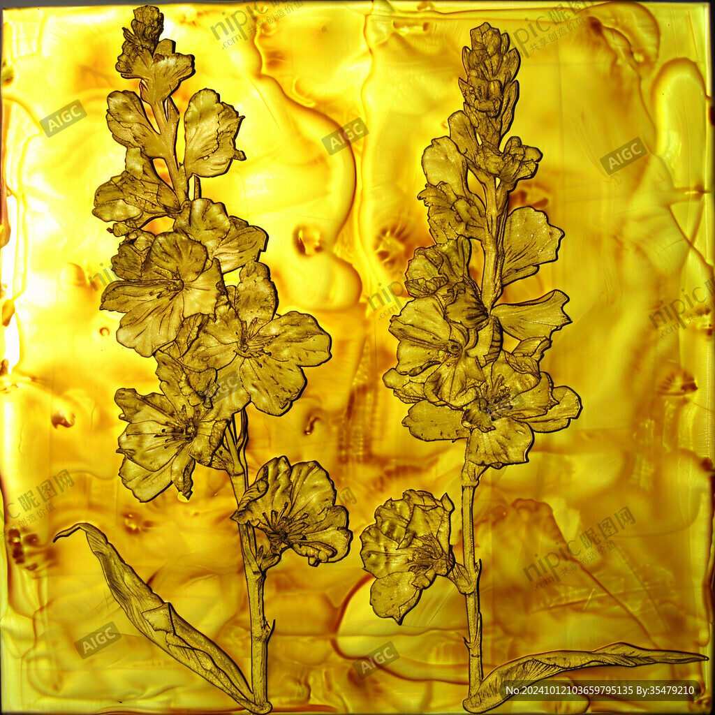 金色黄色花纹玻璃画