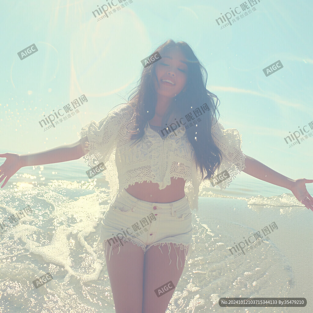 美女背景海边春风