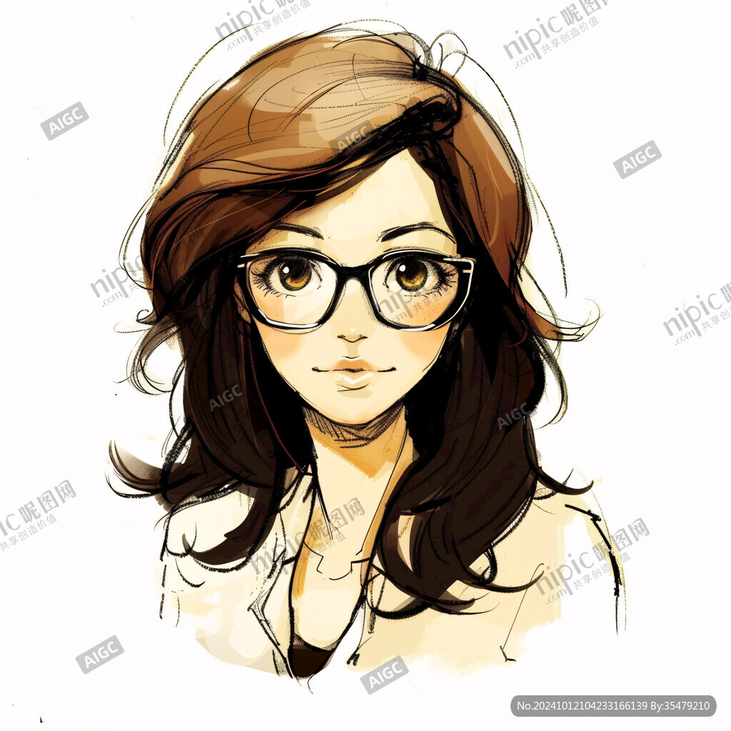 插画人物戴眼镜女孩