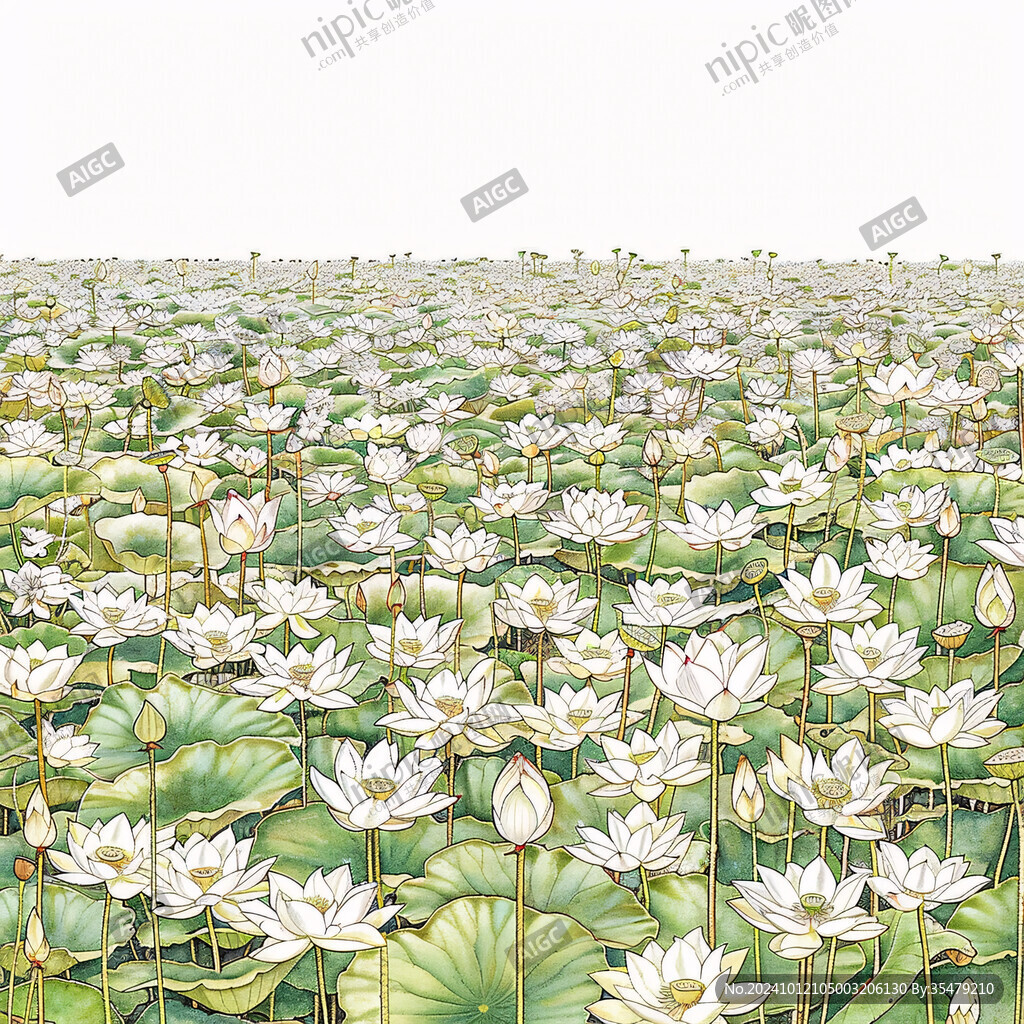 金边插画荷花植物