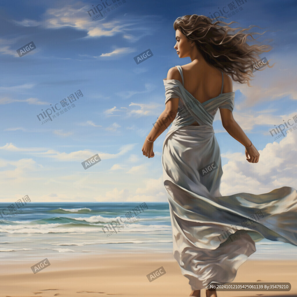 美女背景海边春风