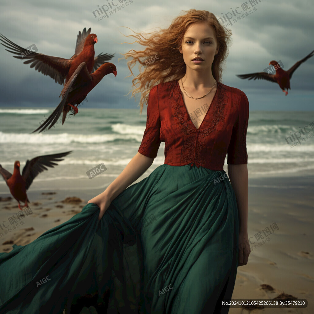 美女背景海边春风