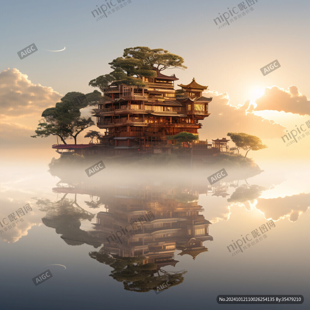 魁星楼中国风山水意境