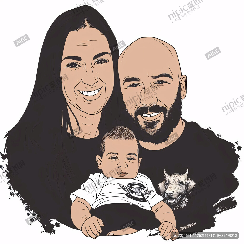 手绘全家福人物