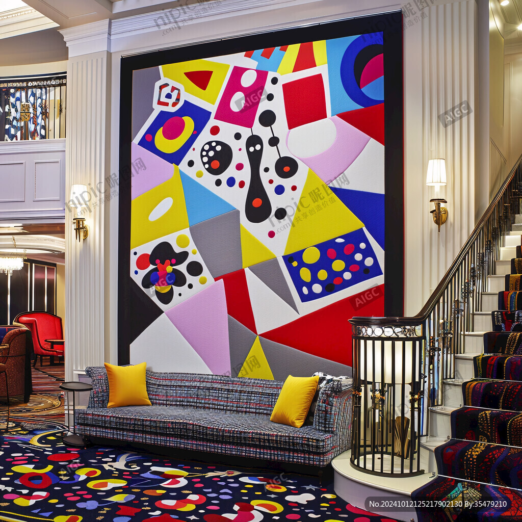 时尚撞色玄关壁画