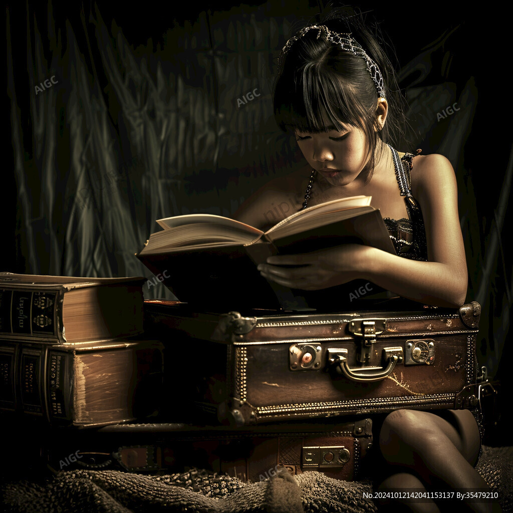 认真看书的小姑娘