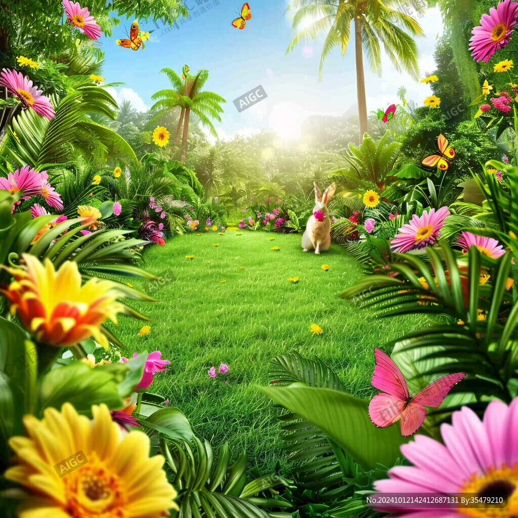 热带风景壁画背景