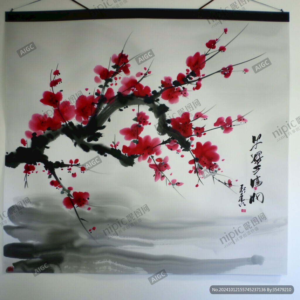 手绘梅花玻璃画