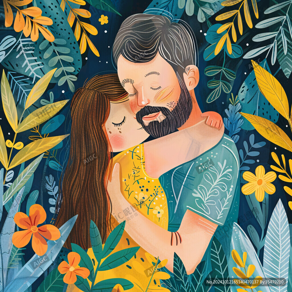 情侣拥抱浪漫插画
