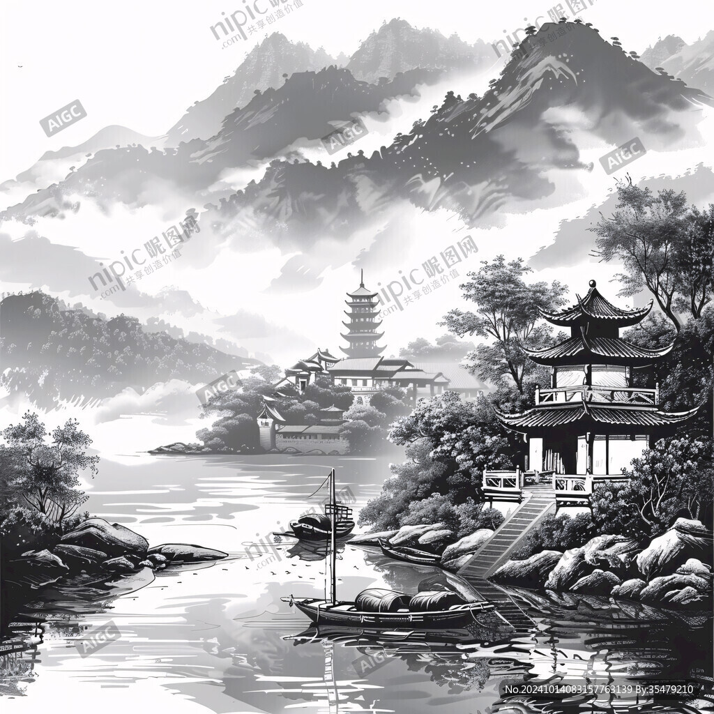 应星楼中国风山水意境