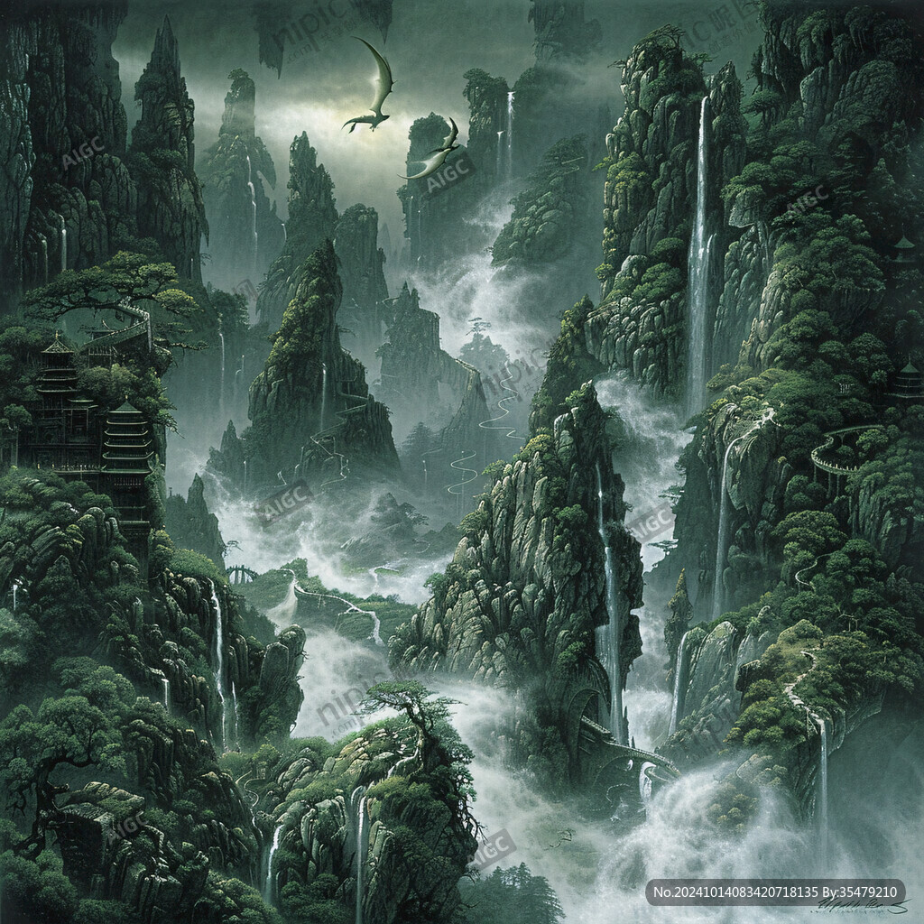 山水深渊建筑立体画