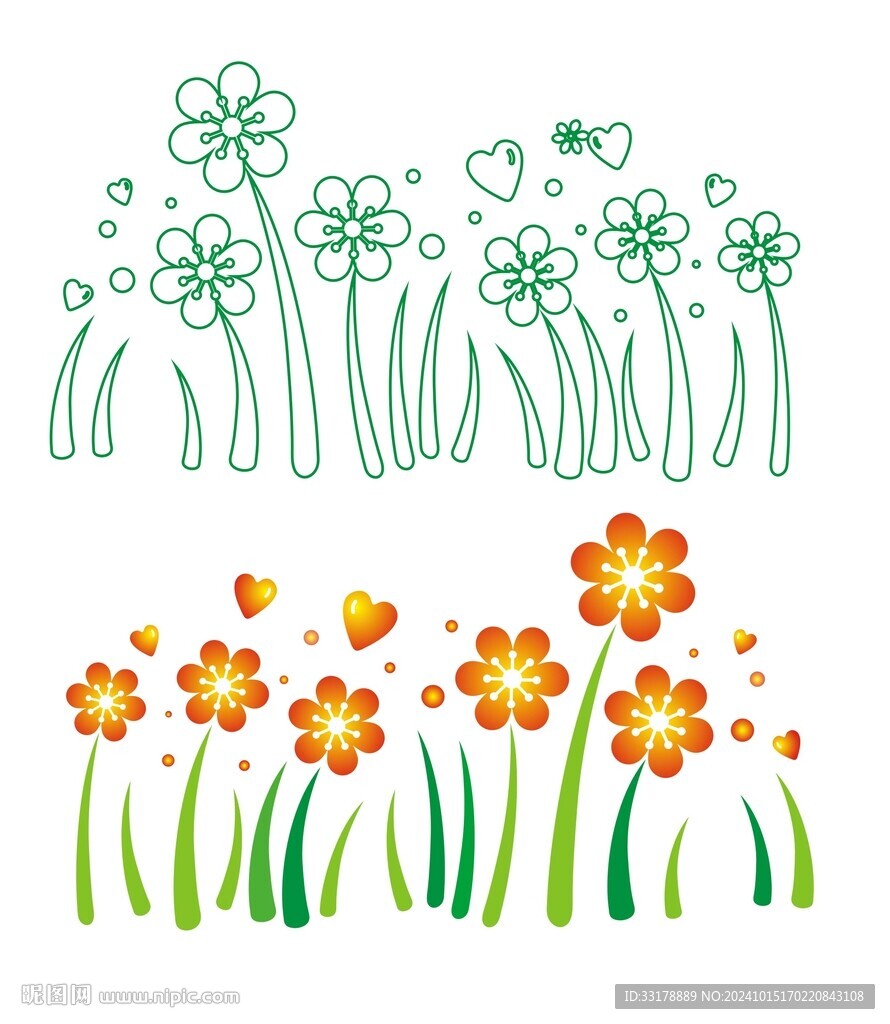 矢量花朵花草爱心手绘图案