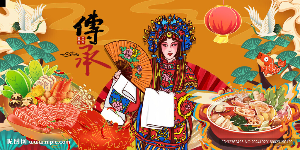 国潮火锅背景墙