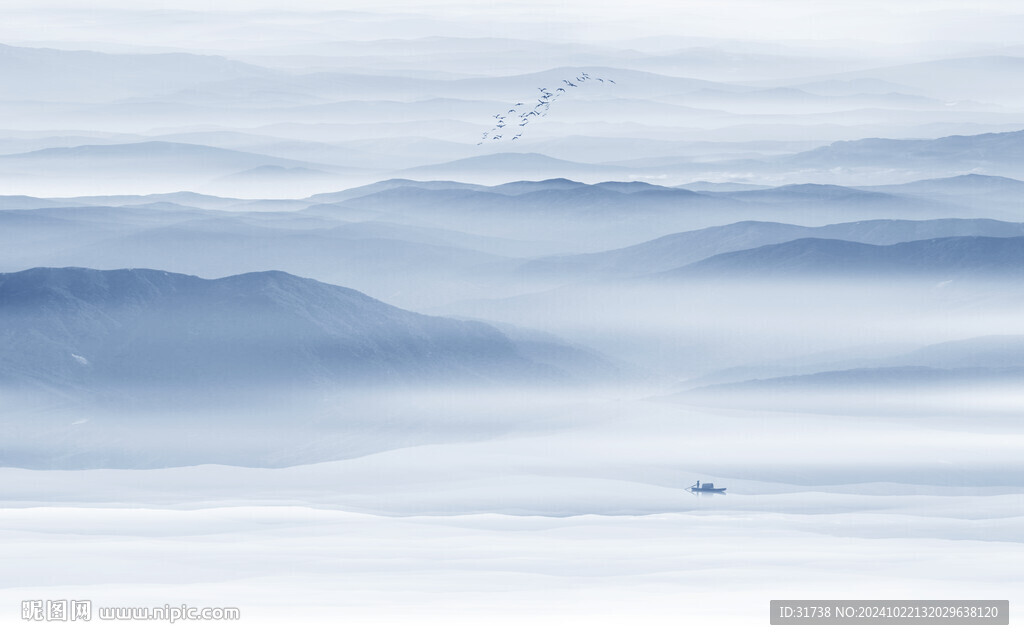 水墨山水画帆船