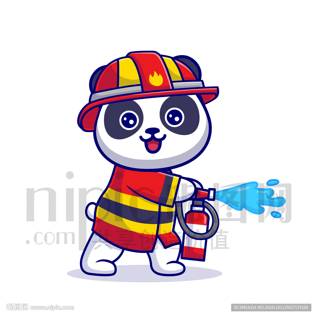 可爱卡通消防员熊猫