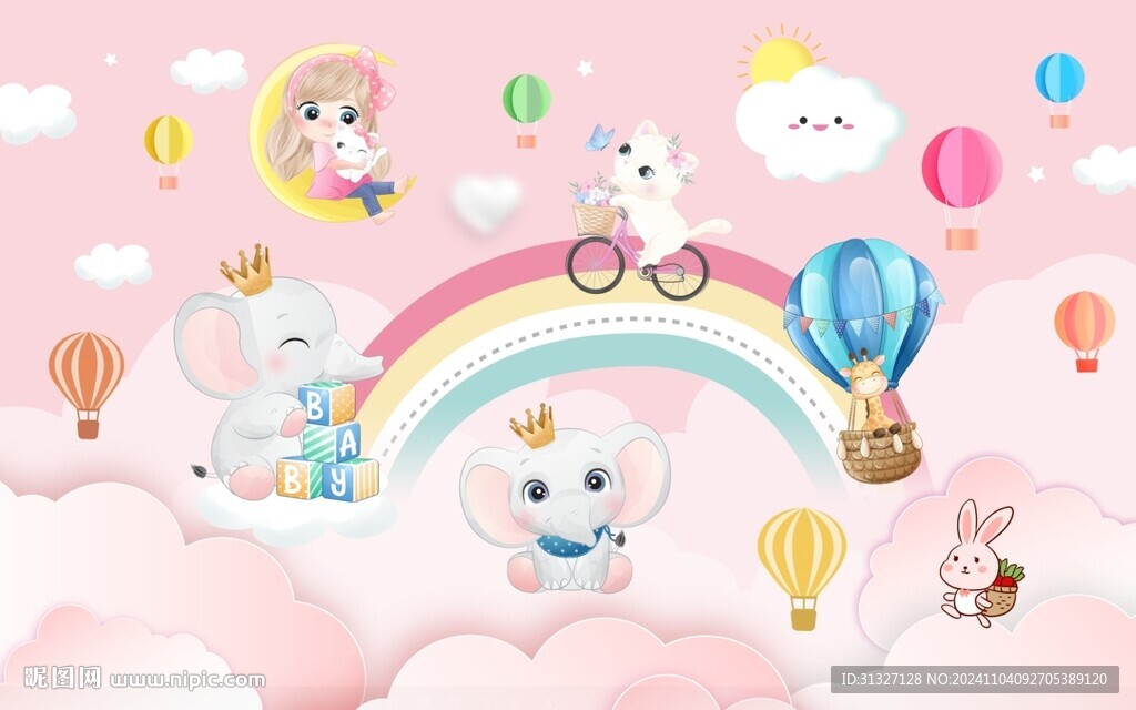 卡通大象童话乐园背景墙图片