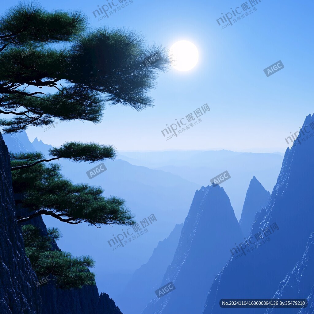 迎客松松树禅意山水