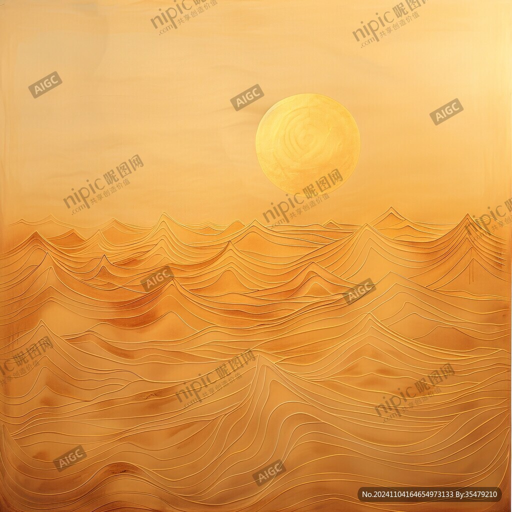 手绘海浪旭日东升