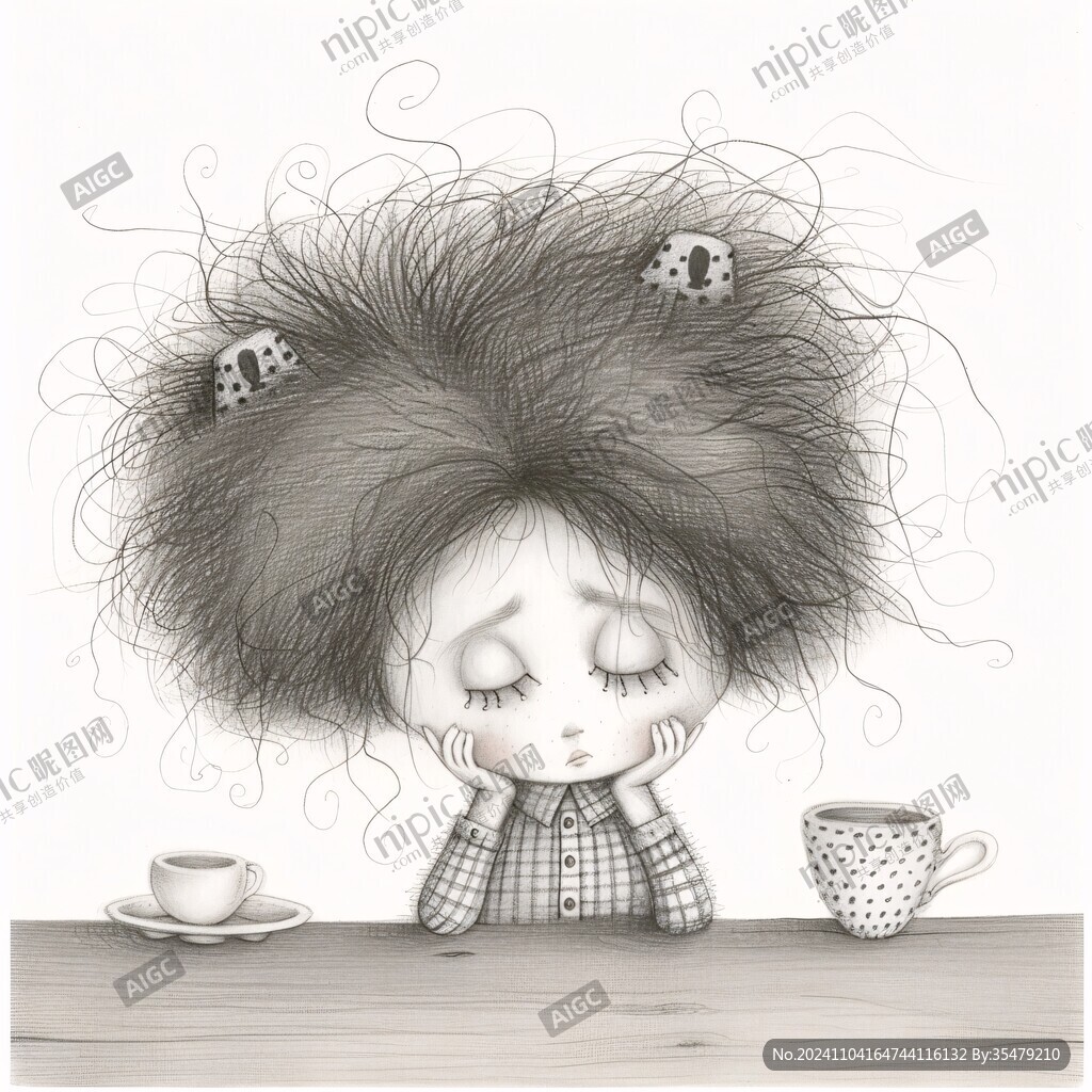 卡通女孩和奶茶