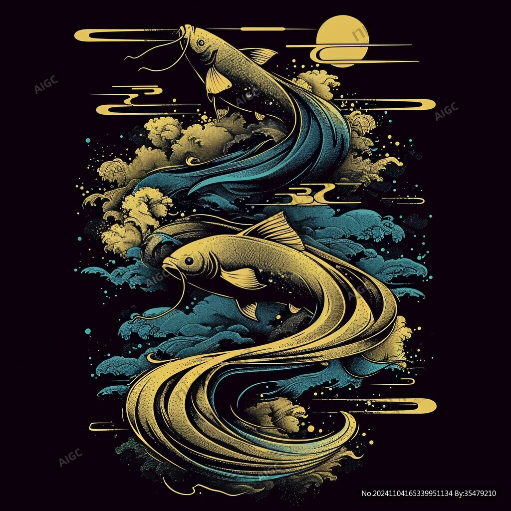 吉祥装饰插画如鱼得水