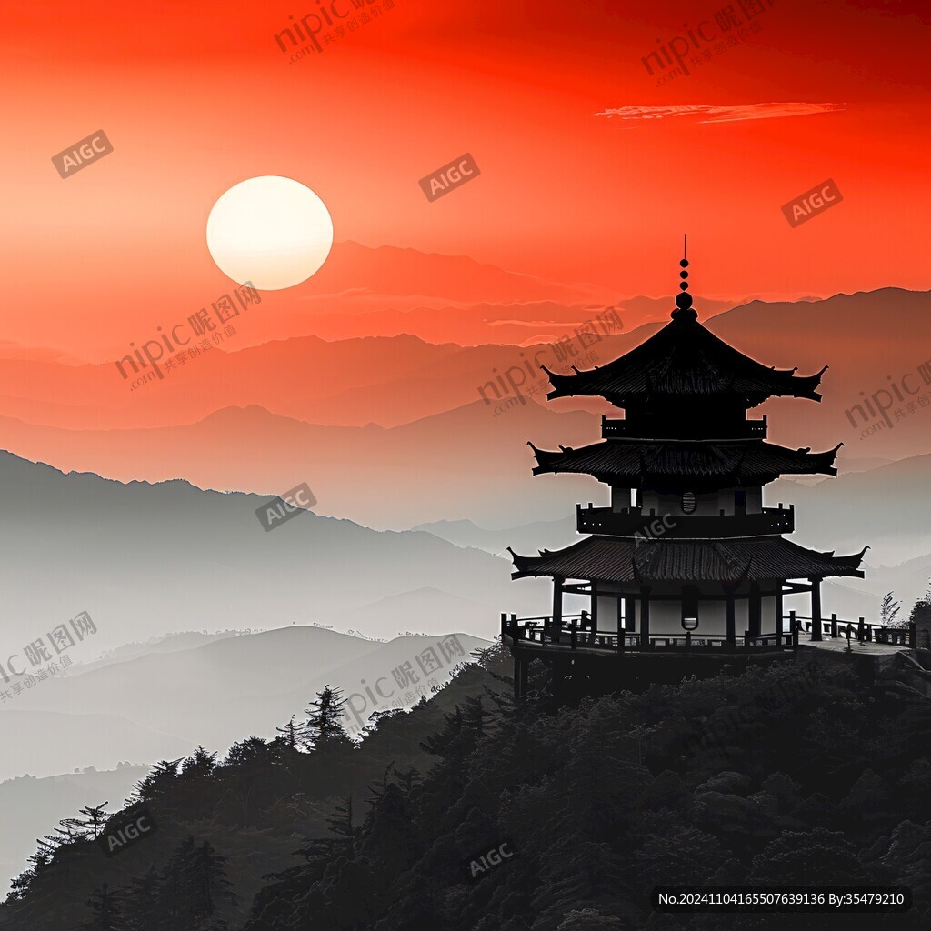 亭台楼阁旭日东升