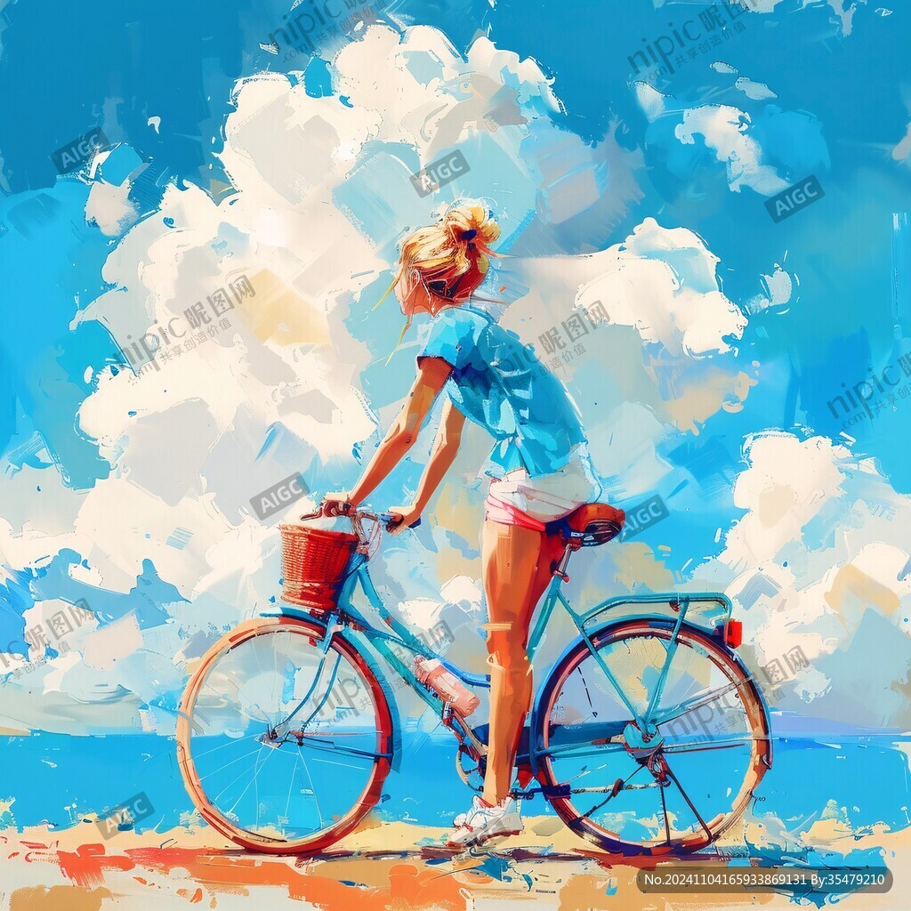 骑车的女孩插画