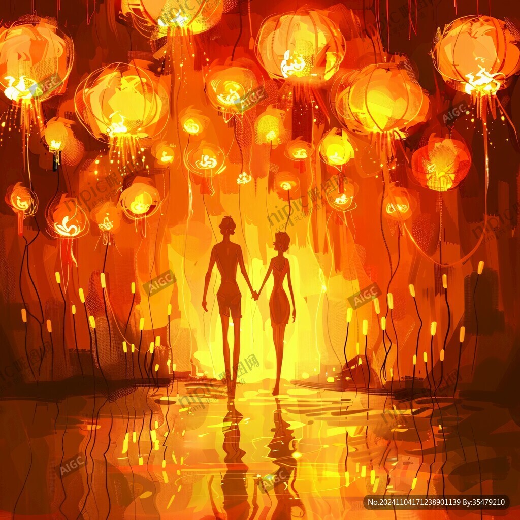 浪漫情侣插画背景