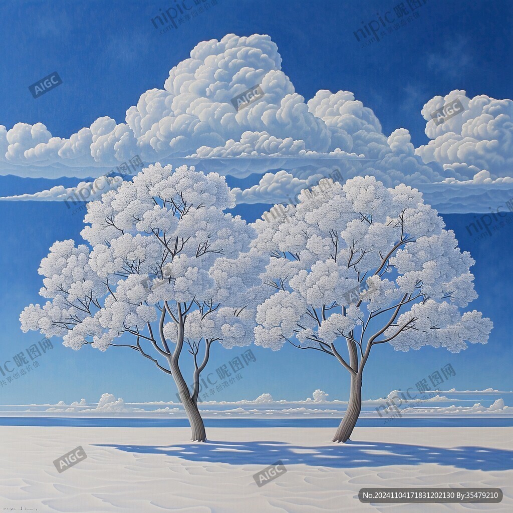 蓝天大树风景画