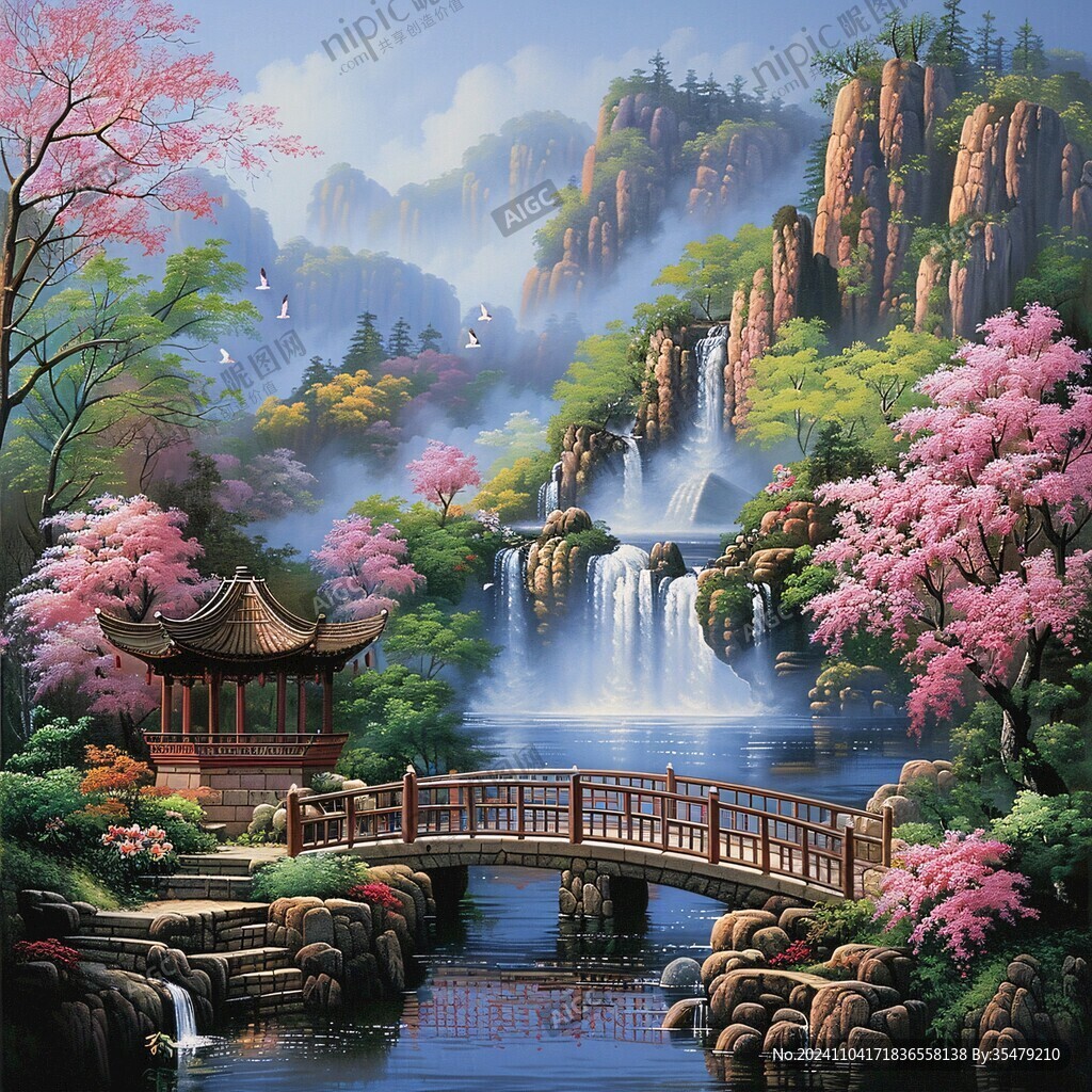 高清彩色客厅山水